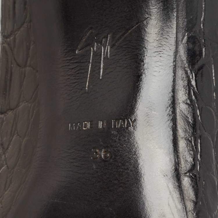 Pre Owned Giuseppe Zanotti Black Croc Embossed Leather Pointed Toe Pumps Size 36