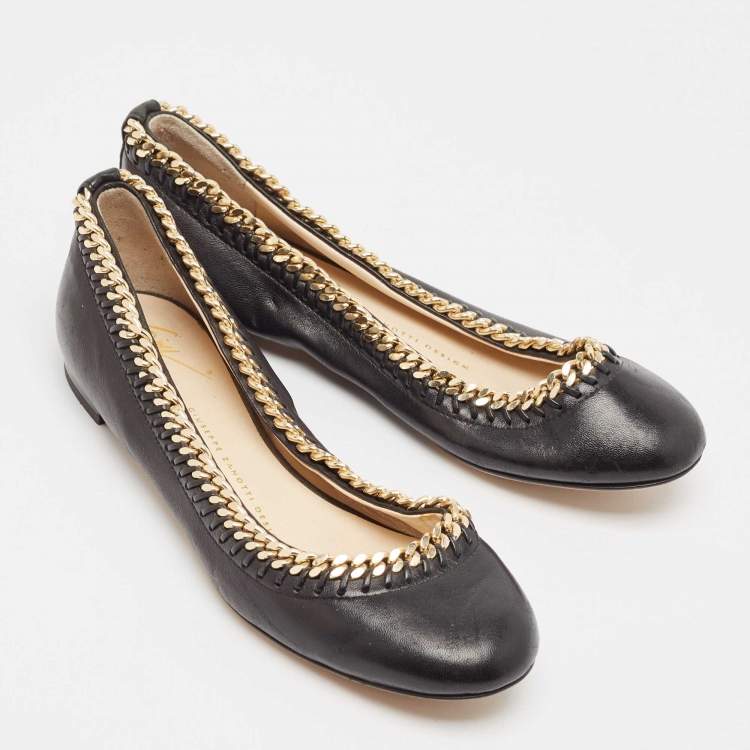 Pre Owned Giuseppe Zanotti Black Leather Ballet Flats Size 36