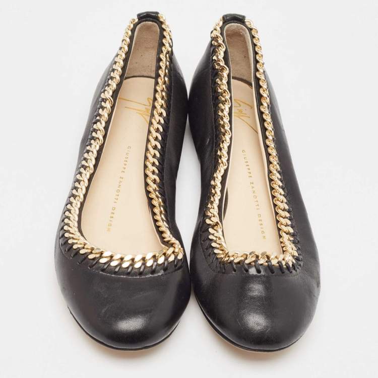 Pre Owned Giuseppe Zanotti Black Leather Ballet Flats Size 36