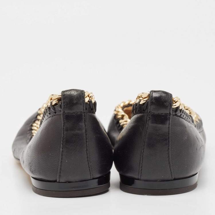 Pre Owned Giuseppe Zanotti Black Leather Ballet Flats Size 36