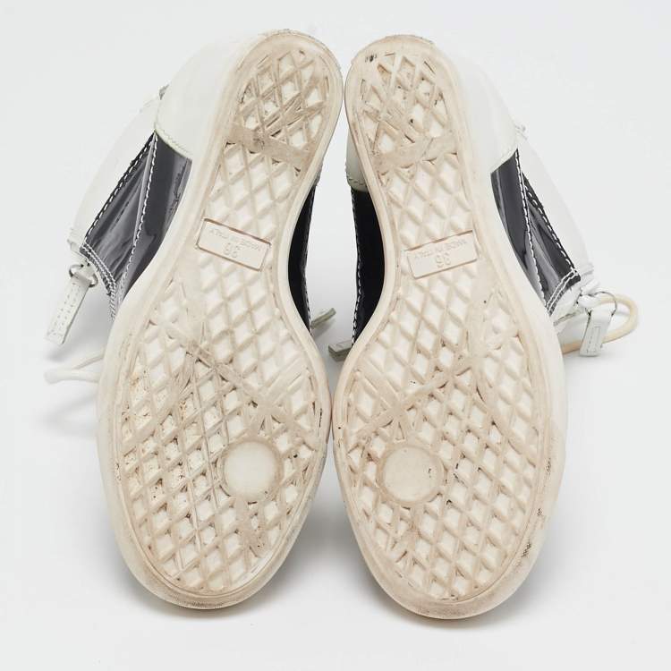 Pre Owned Giuseppe Zanotti Black/White Leather and Patent Leather Lorenz Wedge Sneakers Size 36