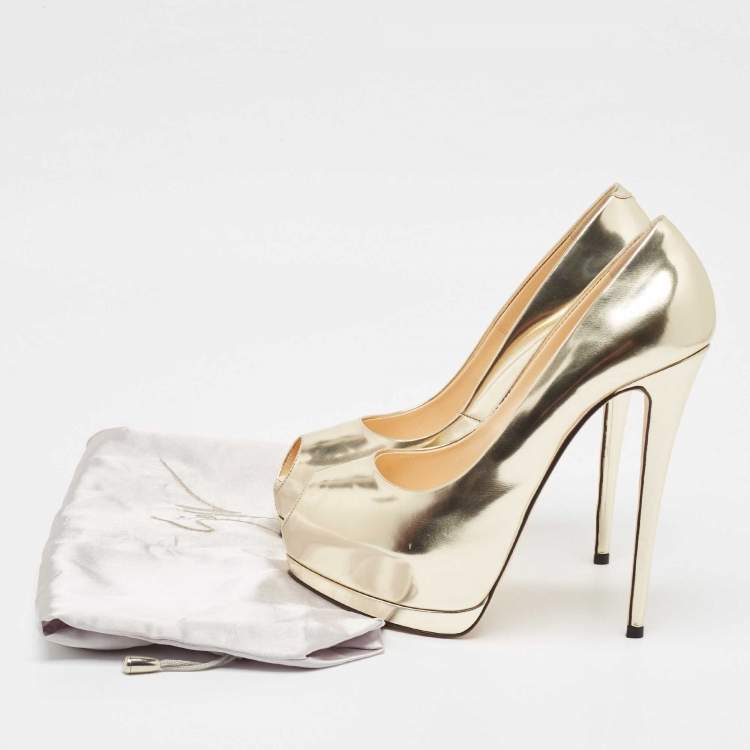 Pre Owned Giuseppe Zanotti Gold Leather Super Sharon Pumps Size 40