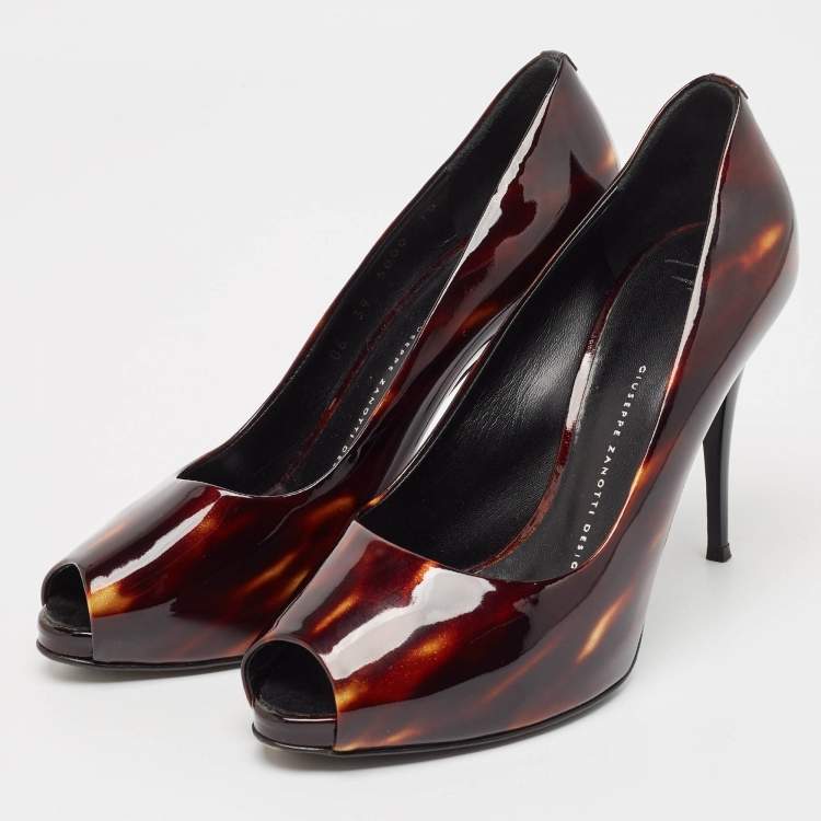 Pre Owned Giuseppe Zanotti Brown Patent Leather Peep Toe Pumps Size 39