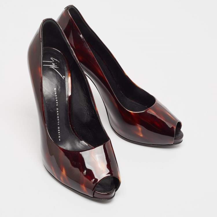 Pre Owned Giuseppe Zanotti Brown Patent Leather Peep Toe Pumps Size 39