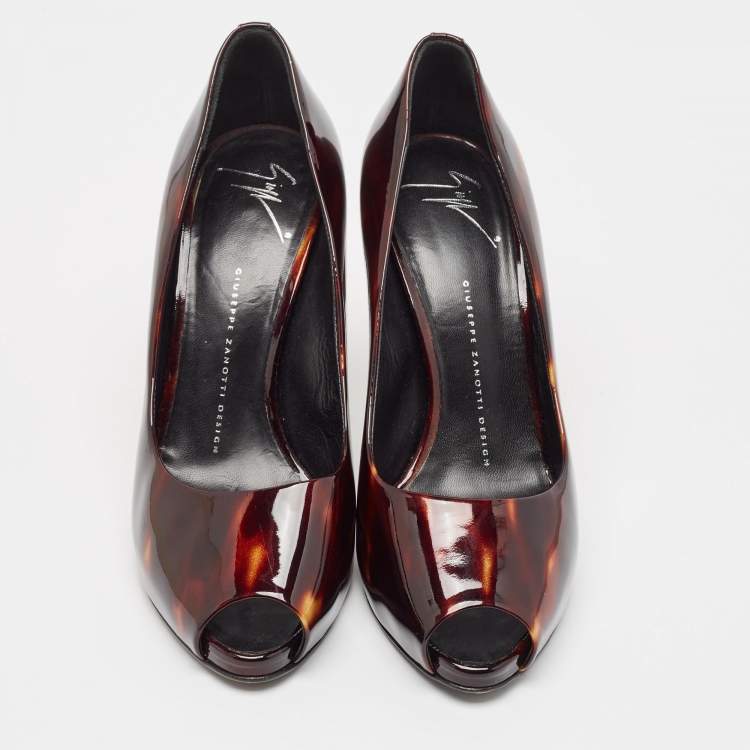 Pre Owned Giuseppe Zanotti Brown Patent Leather Peep Toe Pumps Size 39
