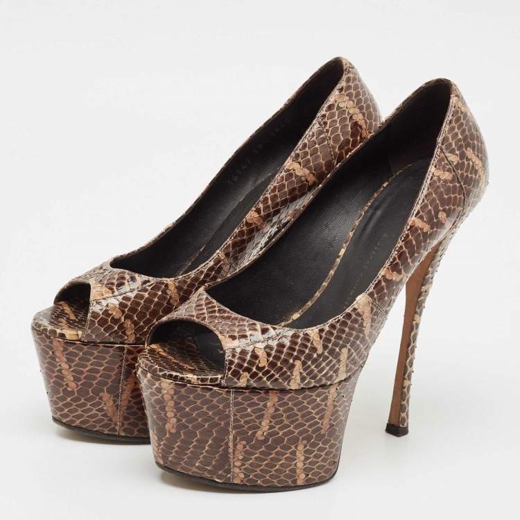 Pre Owned Giuseppe Zanotti Brown Python Leather Platform Pumps Size 38.5
