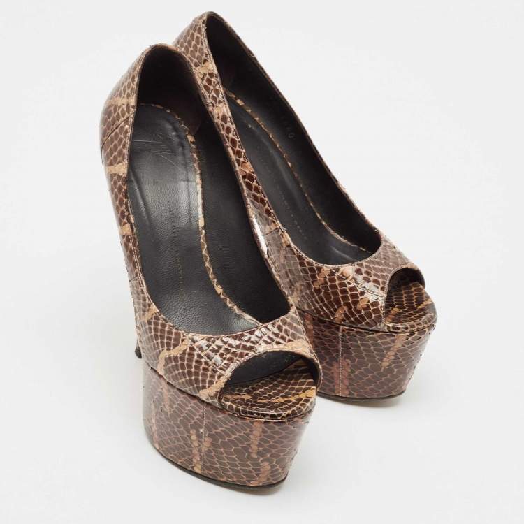 Pre Owned Giuseppe Zanotti Brown Python Leather Platform Pumps Size 38.5