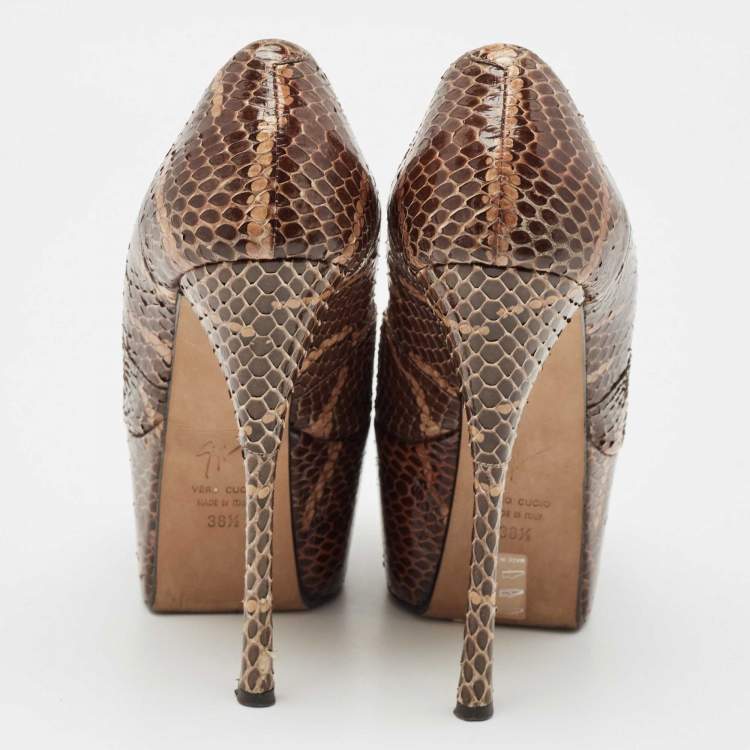 Pre Owned Giuseppe Zanotti Brown Python Leather Platform Pumps Size 38.5