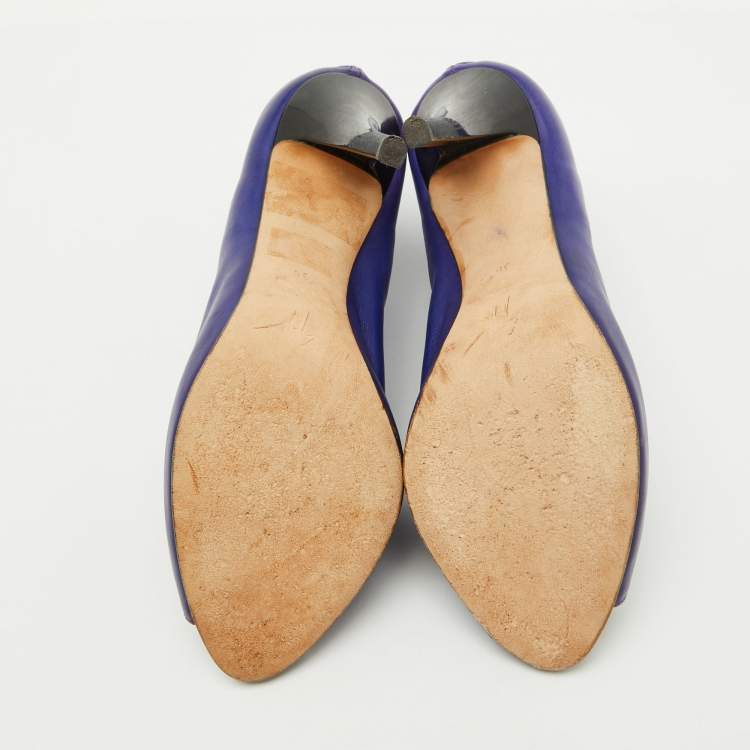 Pre Owned Giuseppe Zanotti Purple Leather Peep Toe Ankle Booties Size 36