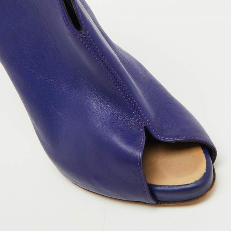 Pre Owned Giuseppe Zanotti Purple Leather Peep Toe Ankle Booties Size 36
