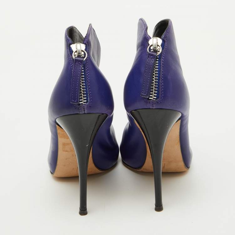 Pre Owned Giuseppe Zanotti Purple Leather Peep Toe Ankle Booties Size 36