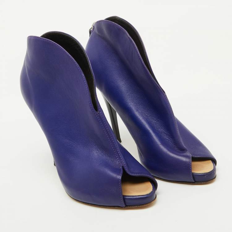 Pre Owned Giuseppe Zanotti Purple Leather Peep Toe Ankle Booties Size 36