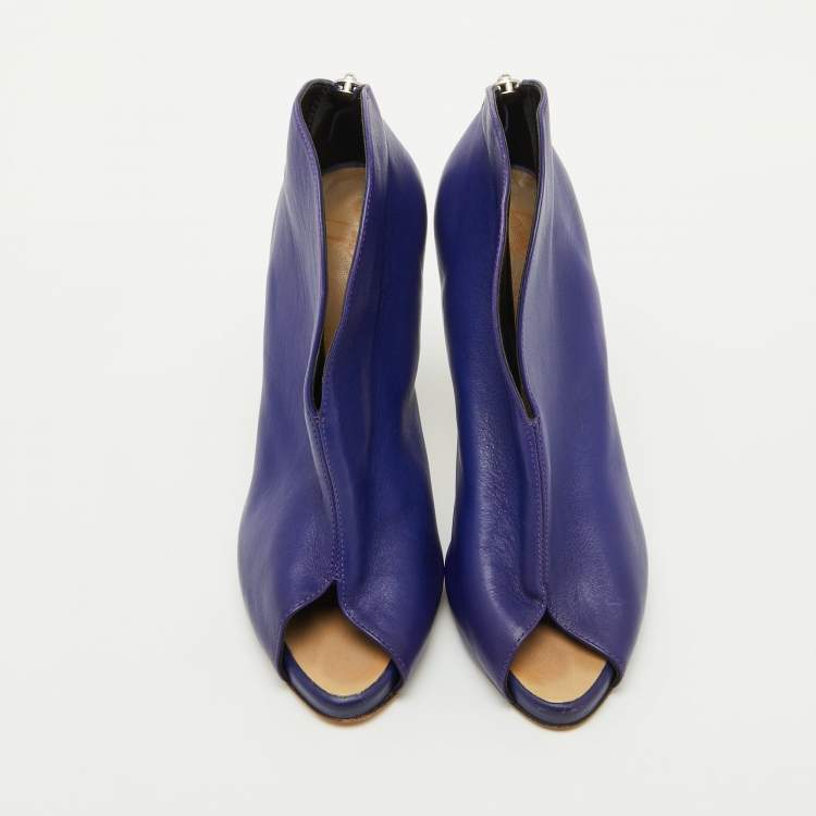 Pre Owned Giuseppe Zanotti Purple Leather Peep Toe Ankle Booties Size 36