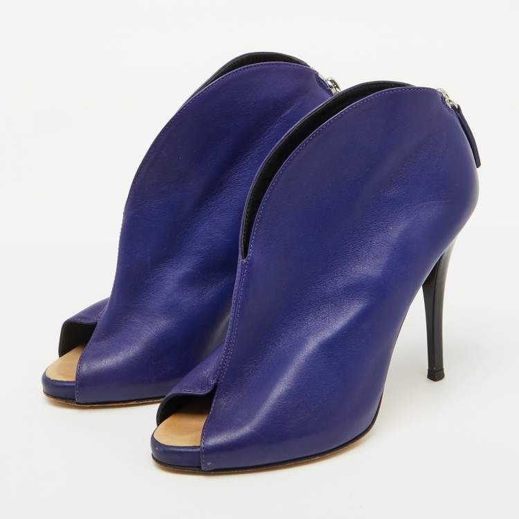 Pre Owned Giuseppe Zanotti Purple Leather Peep Toe Ankle Booties Size 36