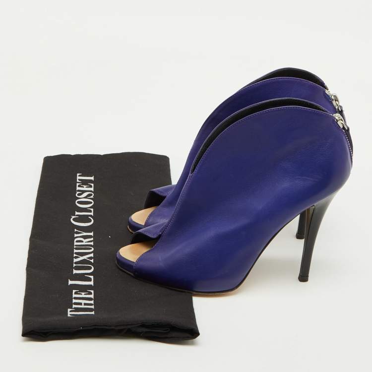 Pre Owned Giuseppe Zanotti Purple Leather Peep Toe Ankle Booties Size 36