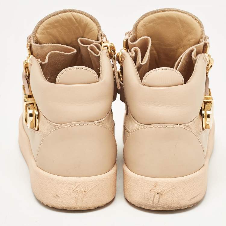 Pre Owned Giuseppe Zanotti Beige  Suede and Leather Double Zipper High Top Sneakers Size 37