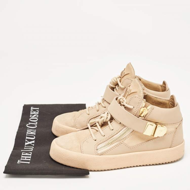 Pre Owned Giuseppe Zanotti Beige  Suede and Leather Double Zipper High Top Sneakers Size 37
