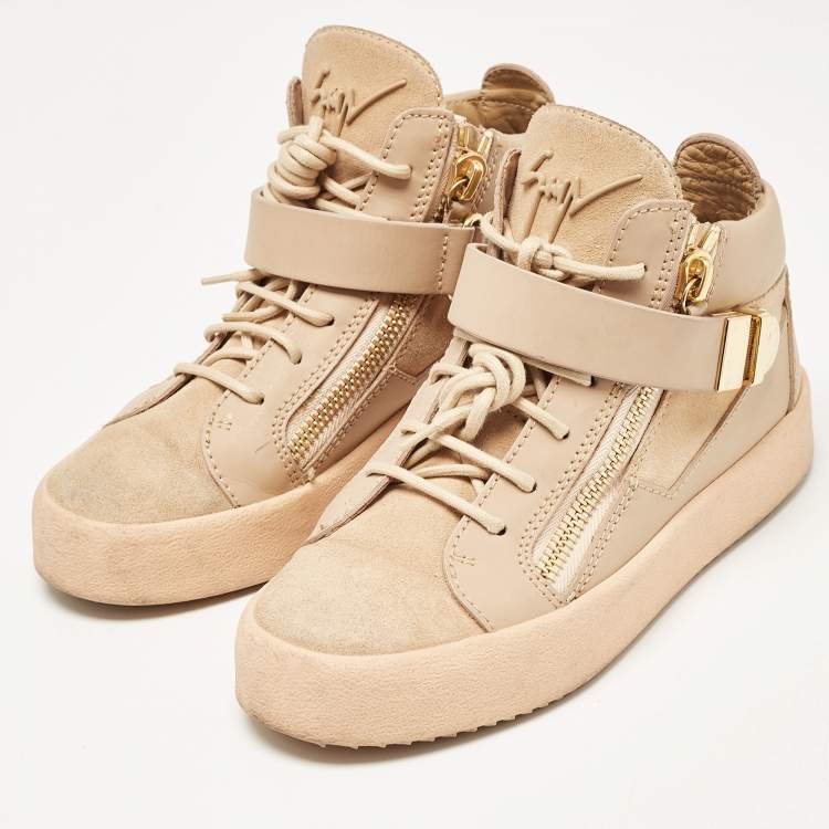 Pre Owned Giuseppe Zanotti Beige  Suede and Leather Double Zipper High Top Sneakers Size 37