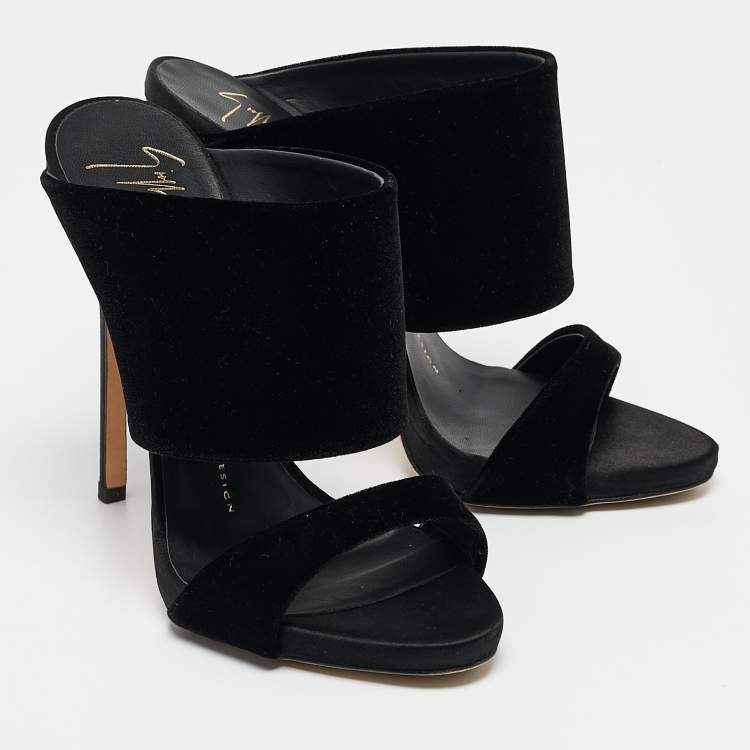 Pre Owned Giuseppe Zanotti Black Velvet Andrea Mules Size 37