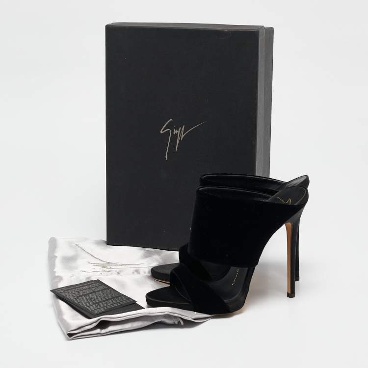 Pre Owned Giuseppe Zanotti Black Velvet Andrea Mules Size 37