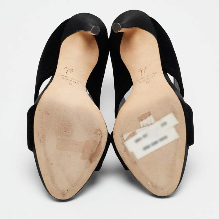 Pre Owned Giuseppe Zanotti Black Velvet Andrea Mules Size 37