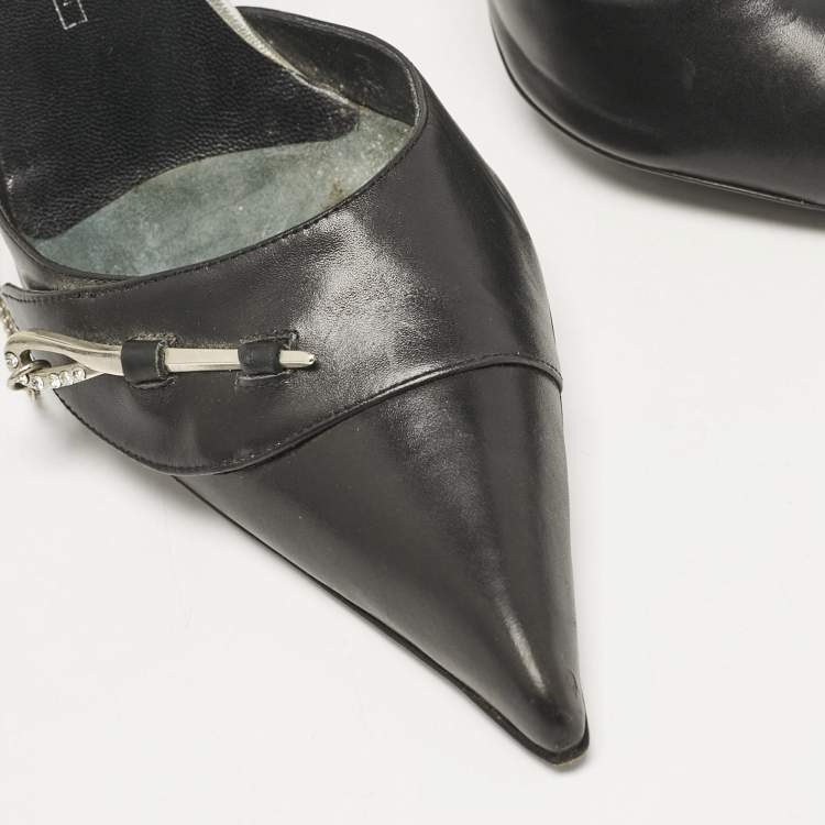 Pre Owned Giuseppe Zanotti Black Leather Pointed Toe Mules Size 40