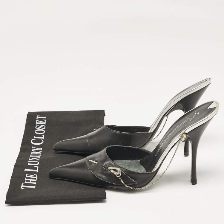 Pre Owned Giuseppe Zanotti Black Leather Pointed Toe Mules Size 40