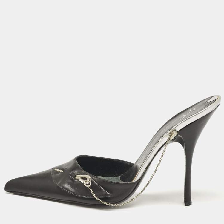 Pre Owned Giuseppe Zanotti Black Leather Pointed Toe Mules Size 40