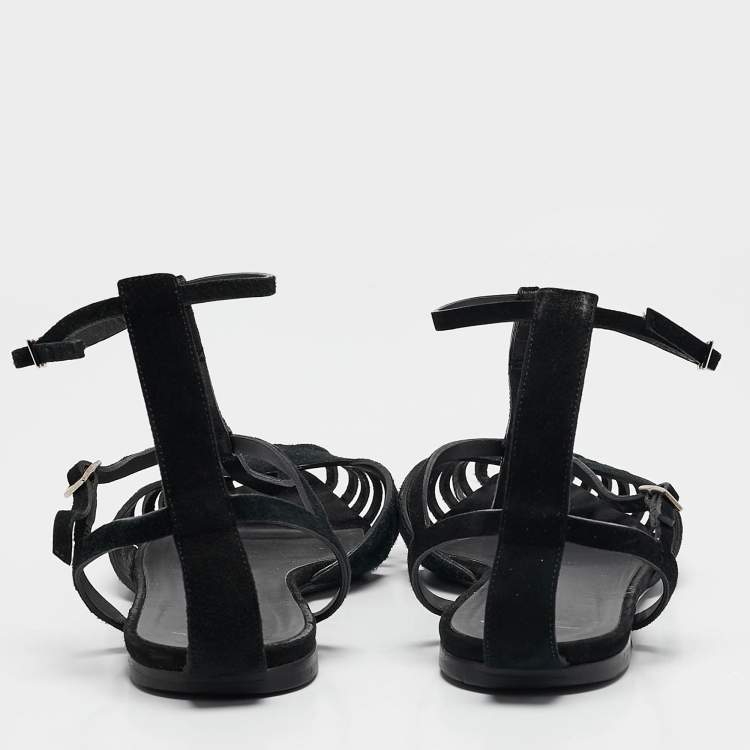 Pre Owned Giuseppe Zanotti Black Suede Ankle Strap Ballet Flats Size 41