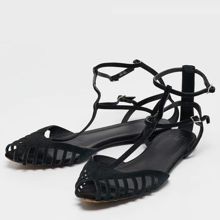 Pre Owned Giuseppe Zanotti Black Suede Ankle Strap Ballet Flats Size 41