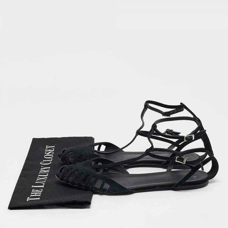 Pre Owned Giuseppe Zanotti Black Suede Ankle Strap Ballet Flats Size 41