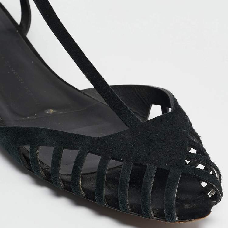Pre Owned Giuseppe Zanotti Black Suede Ankle Strap Ballet Flats Size 41