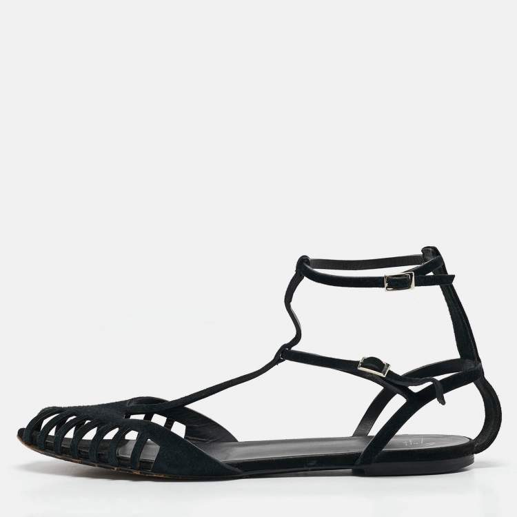 Pre Owned Giuseppe Zanotti Black Suede Ankle Strap Ballet Flats Size 41