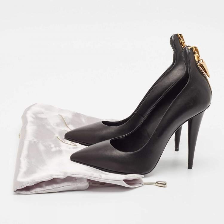 Pre Owned Giuseppe Zanotti Black Leather Horn Zip Back  Pumps Size 38