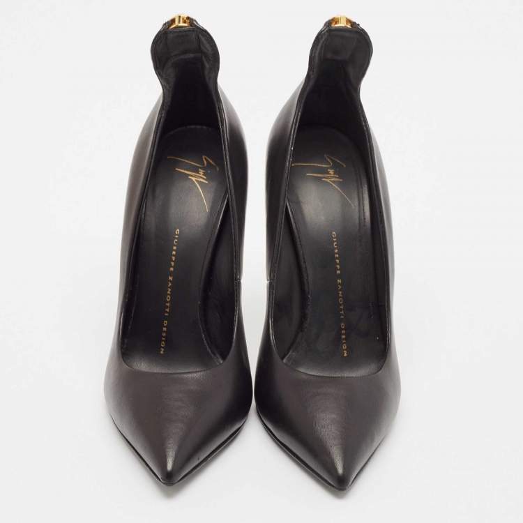 Pre Owned Giuseppe Zanotti Black Leather Horn Zip Back  Pumps Size 38