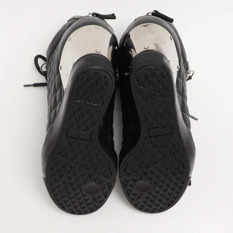 Pre Owned Giuseppe Zanotti Black Quilted Leather Lorenz Wedge Sneakers Size 37