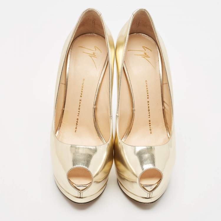 Pre Owned Giuseppe Zanotti Gold Leather Sharon Platform Pumps Size 37.5