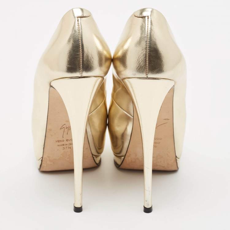Pre Owned Giuseppe Zanotti Gold Leather Sharon Platform Pumps Size 37.5