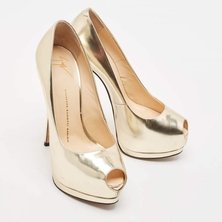 Pre Owned Giuseppe Zanotti Gold Leather Sharon Platform Pumps Size 37.5