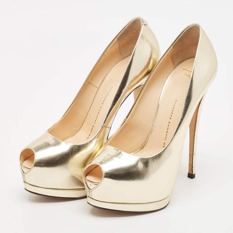 Pre Owned Giuseppe Zanotti Gold Leather Sharon Platform Pumps Size 37.5