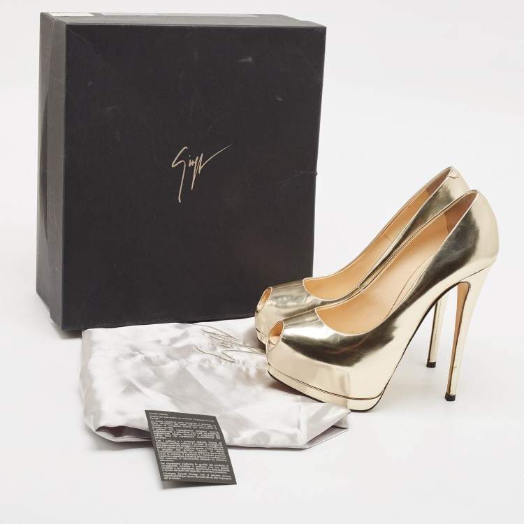 Pre Owned Giuseppe Zanotti Gold Leather Sharon Platform Pumps Size 37.5