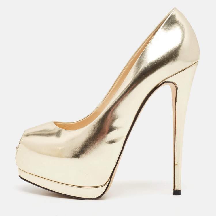 Pre Owned Giuseppe Zanotti Gold Leather Sharon Platform Pumps Size 37.5
