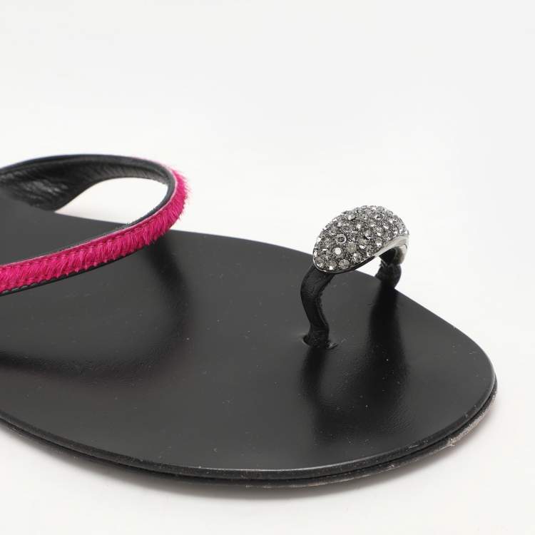 Pre Owned Giuseppe Zanotti Pink Calf Hair Flat Sandals Size 41