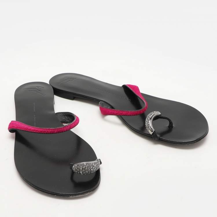 Pre Owned Giuseppe Zanotti Pink Calf Hair Flat Sandals Size 41