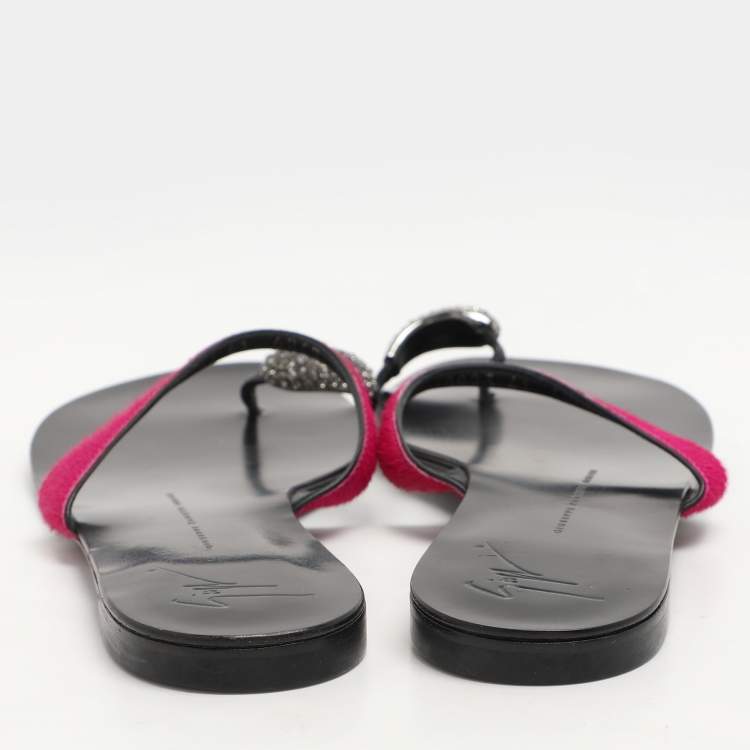 Pre Owned Giuseppe Zanotti Pink Calf Hair Flat Sandals Size 41