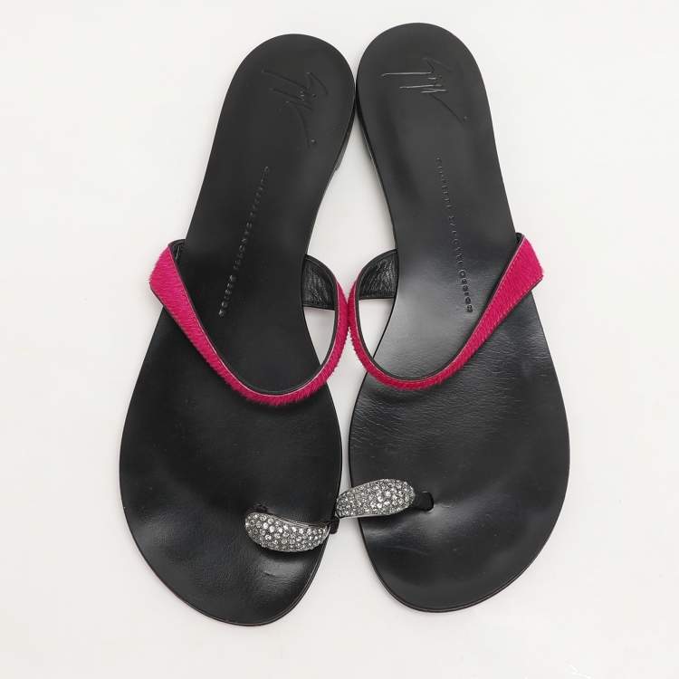 Pre Owned Giuseppe Zanotti Pink Calf Hair Flat Sandals Size 41