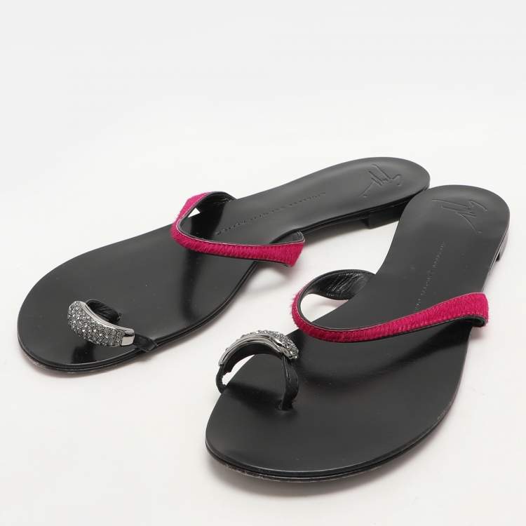 Pre Owned Giuseppe Zanotti Pink Calf Hair Flat Sandals Size 41
