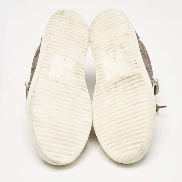 Pre Owned Giuseppe Zanotti Taupe Grey Croc Embossed Leather Frankie Low Top Sneakers Size 39