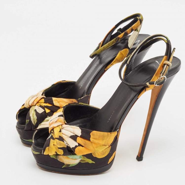 Pre Owned Giuseppe Zanotti Multicolor Satin Flower Print Ankle Strap Sandals Size 39