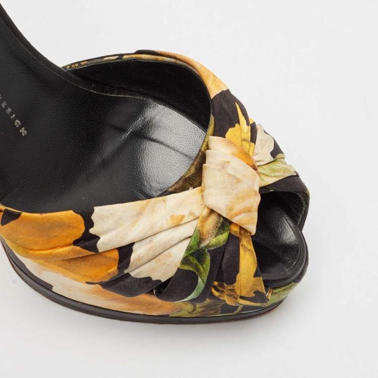 Pre Owned Giuseppe Zanotti Multicolor Satin Flower Print Ankle Strap Sandals Size 39